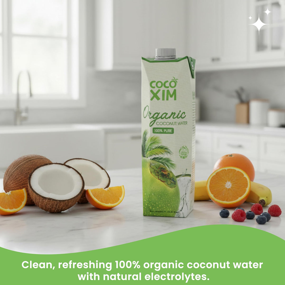 COCOXIM Ready to Drink Organic Coconut Water,33.8 oz, Pack of 12,Zero Sugar