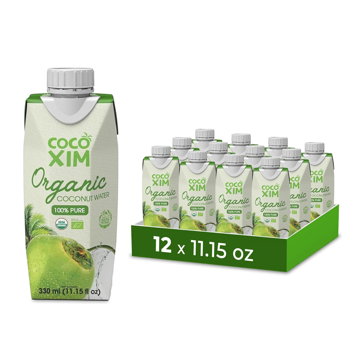 COCOXIM Ready to Drink Organic Coconut Water, 11 oz, Pack of 12,Zero Sugar