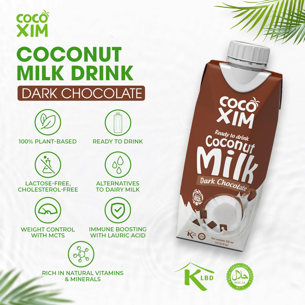 COCOXIM Ready to Drink Dark Chocolate Coconut Milk – 11 oz (Pack of 12) | 100% Vegan & Plant Based |Halal & Kosher Certified | Gluten & Lactose Free | Perfect to Add to Cereals, Smoothies and Desserts