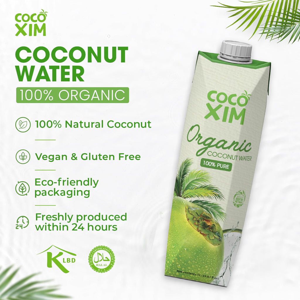 COCOXIM Ready to Drink Organic Coconut Water,33.8 oz, Pack of 12,Zero Sugar