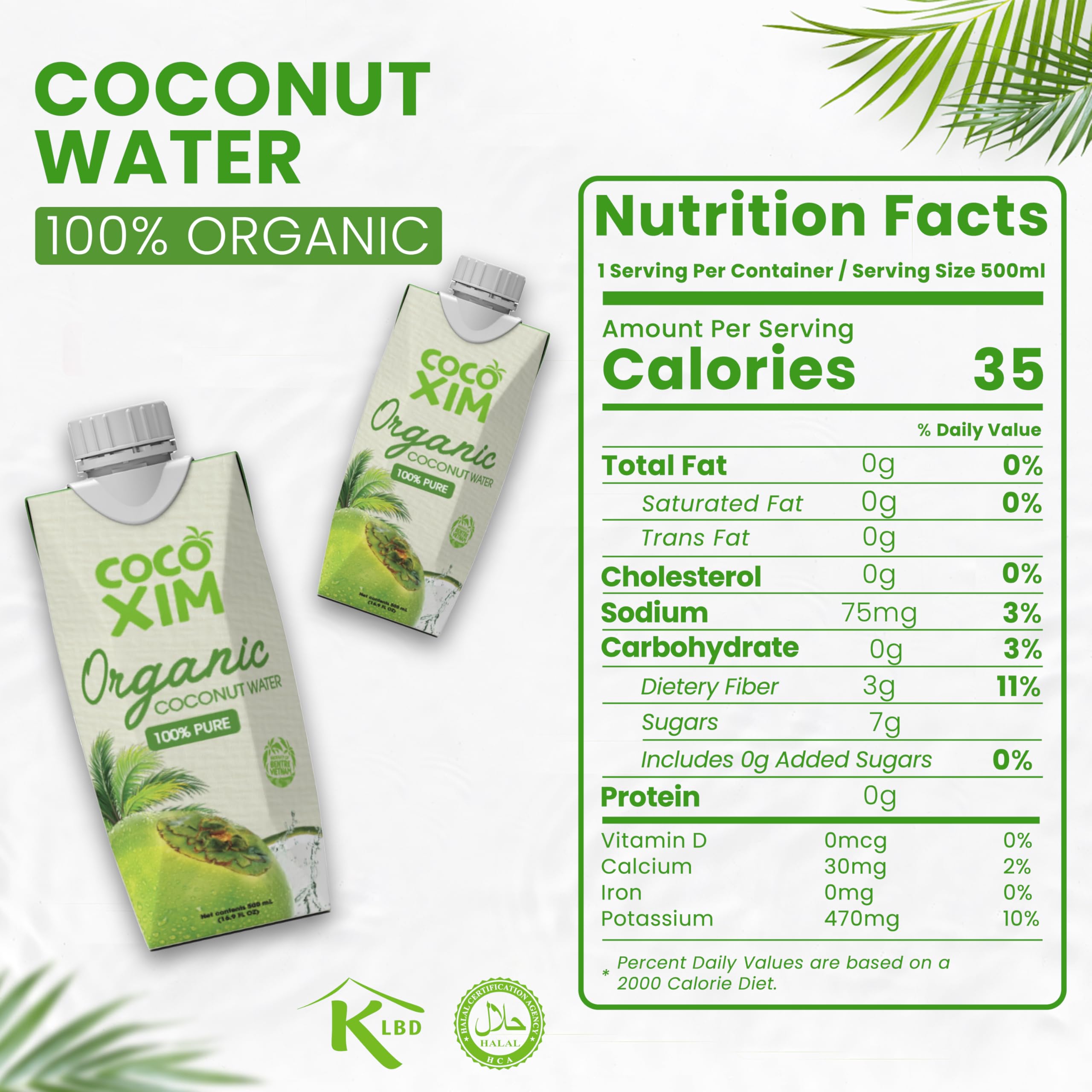 COCOXIM Ready to Drink Organic Coconut Water - 16.9 oz (Pack of 12) | Zero Added Sugar| 100% Natural & Fresh with Electrolytes & Nutrients | Halal & Kosher Certified | Alternative to Soda, Soft Drinks and Sports Drinks