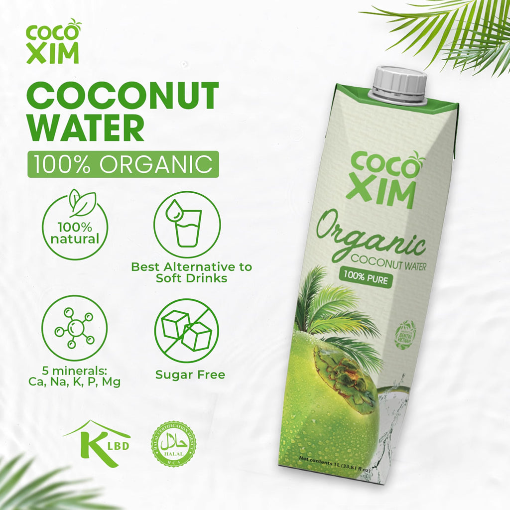 COCOXIM Ready to Drink Organic Coconut Water,33.8 oz, Pack of 12,Zero Sugar