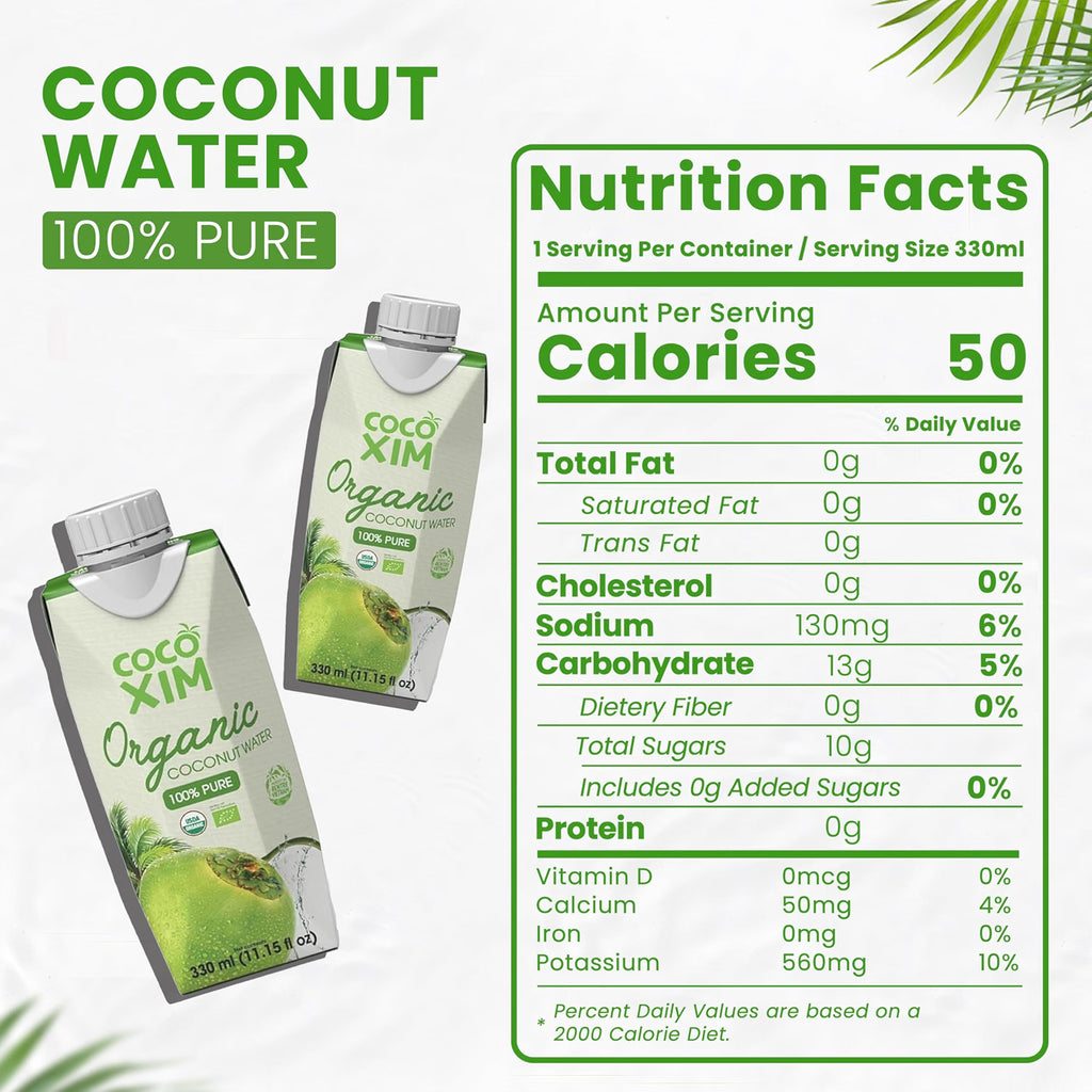 COCOXIM Ready to Drink Organic Coconut Water, 11 oz, Pack of 12,Zero Sugar