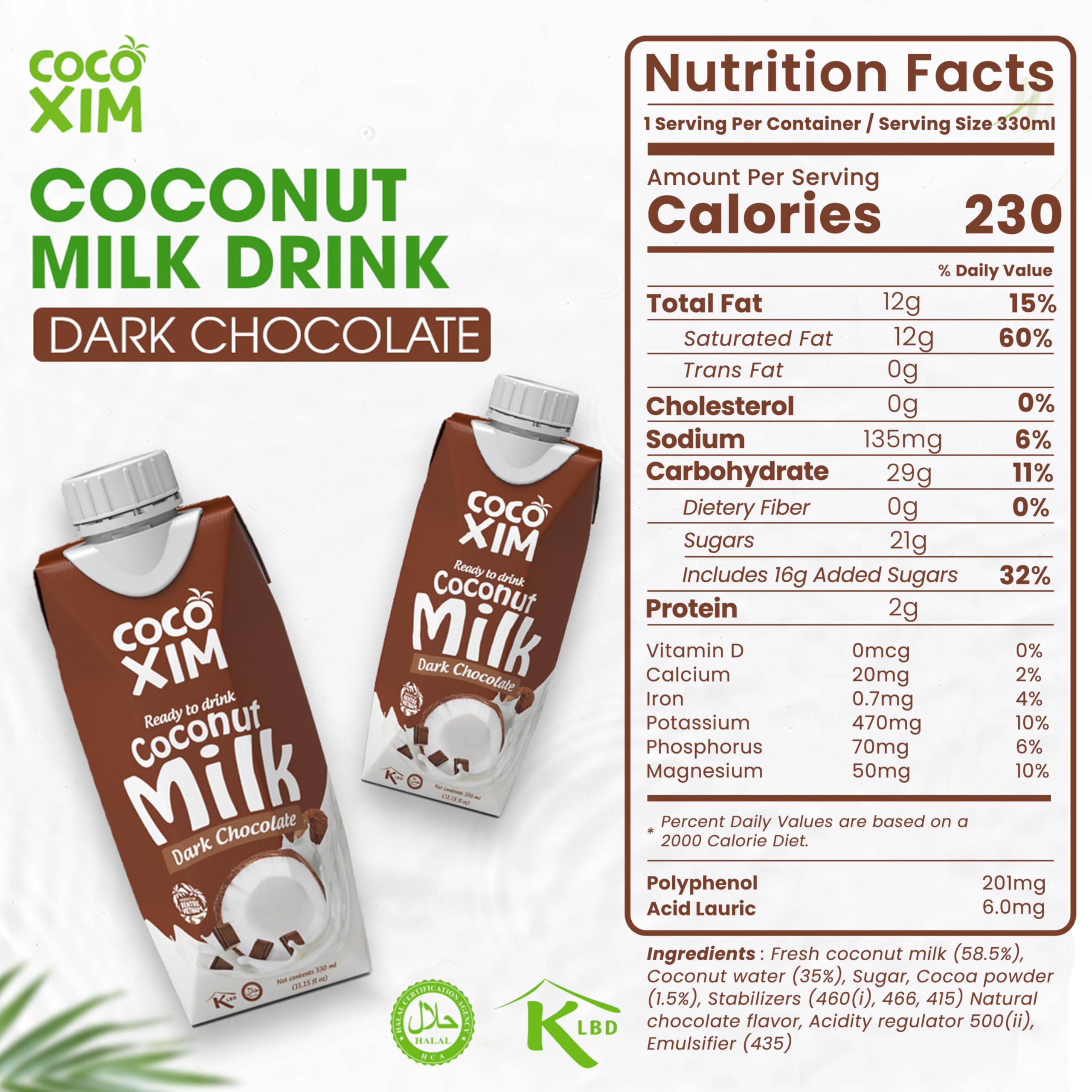 COCOXIM Ready to Drink Dark Chocolate Coconut Milk – 11 oz (Pack of 12) | 100% Vegan & Plant Based |Halal & Kosher Certified | Gluten & Lactose Free | Perfect to Add to Cereals, Smoothies and Desserts