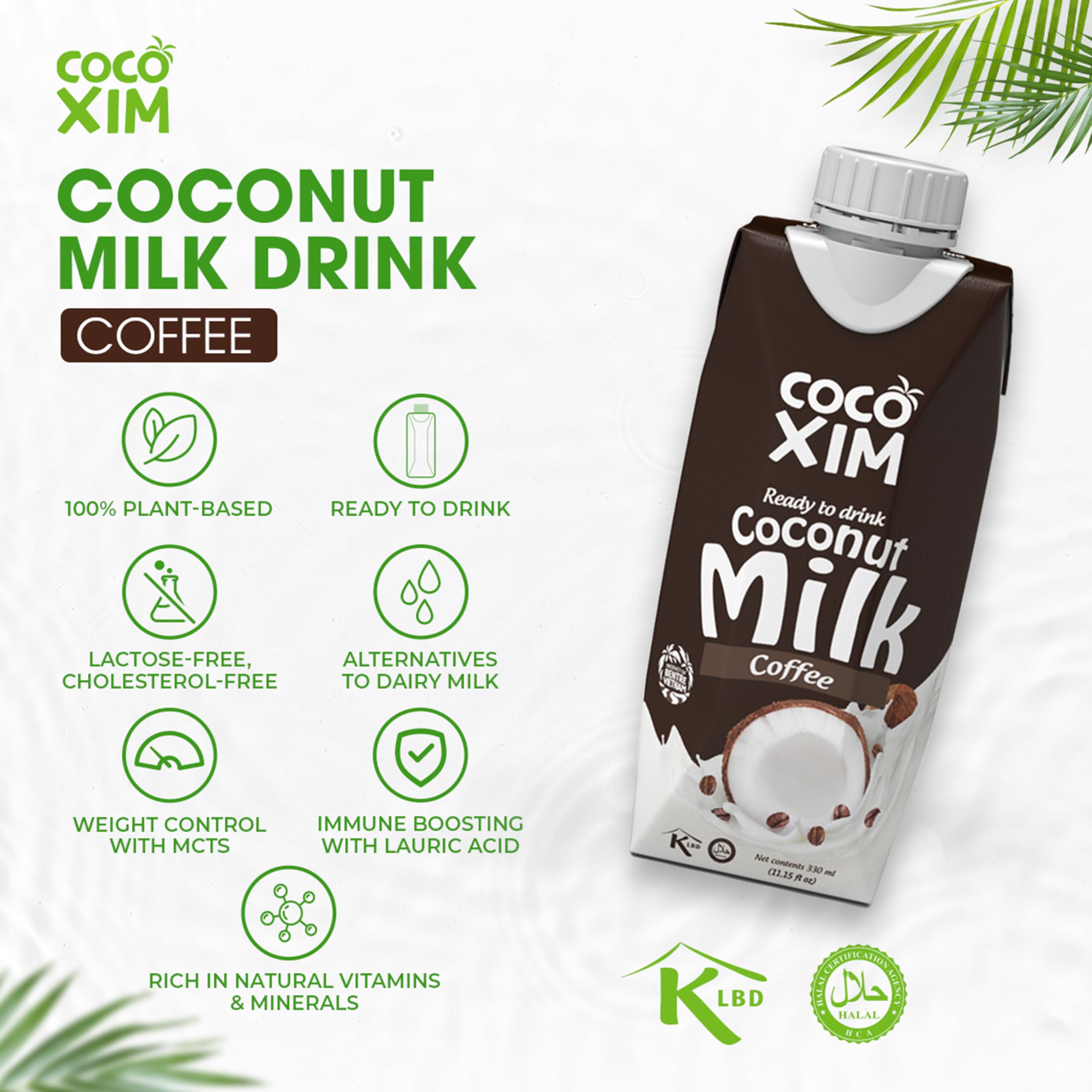 COCOXIM Ready to Drink Coffee Coconut Milk – 11 oz (Pack of 12) | 100% Vegan & Plant Based | Halal & Kosher Certified | Gluten & Lactose Free | Perfect to Add to Cereals, Smoothies and Desserts