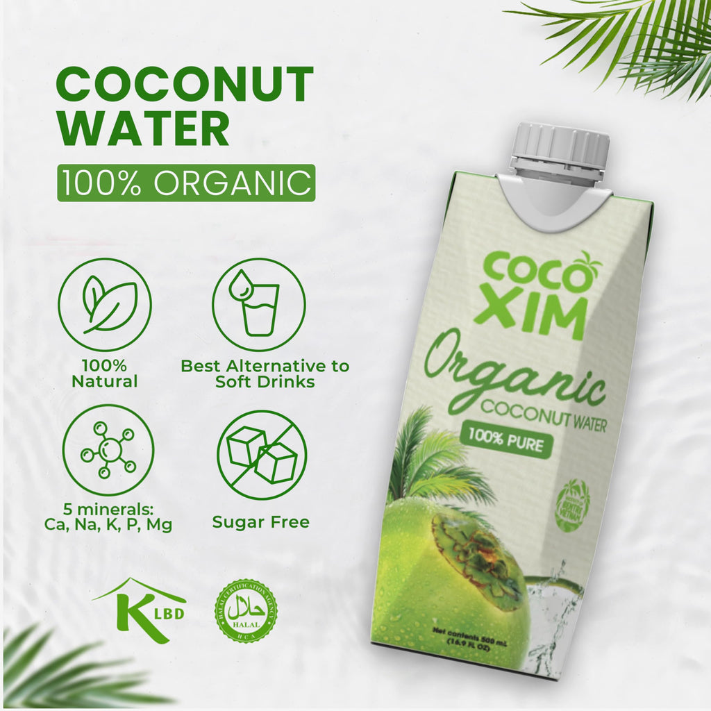 COCOXIM Ready to Drink Organic Coconut Water - 16.9 oz (Pack of 12) | Zero Added Sugar| 100% Natural & Fresh with Electrolytes & Nutrients | Halal & Kosher Certified | Alternative to Soda, Soft Drinks and Sports Drinks
