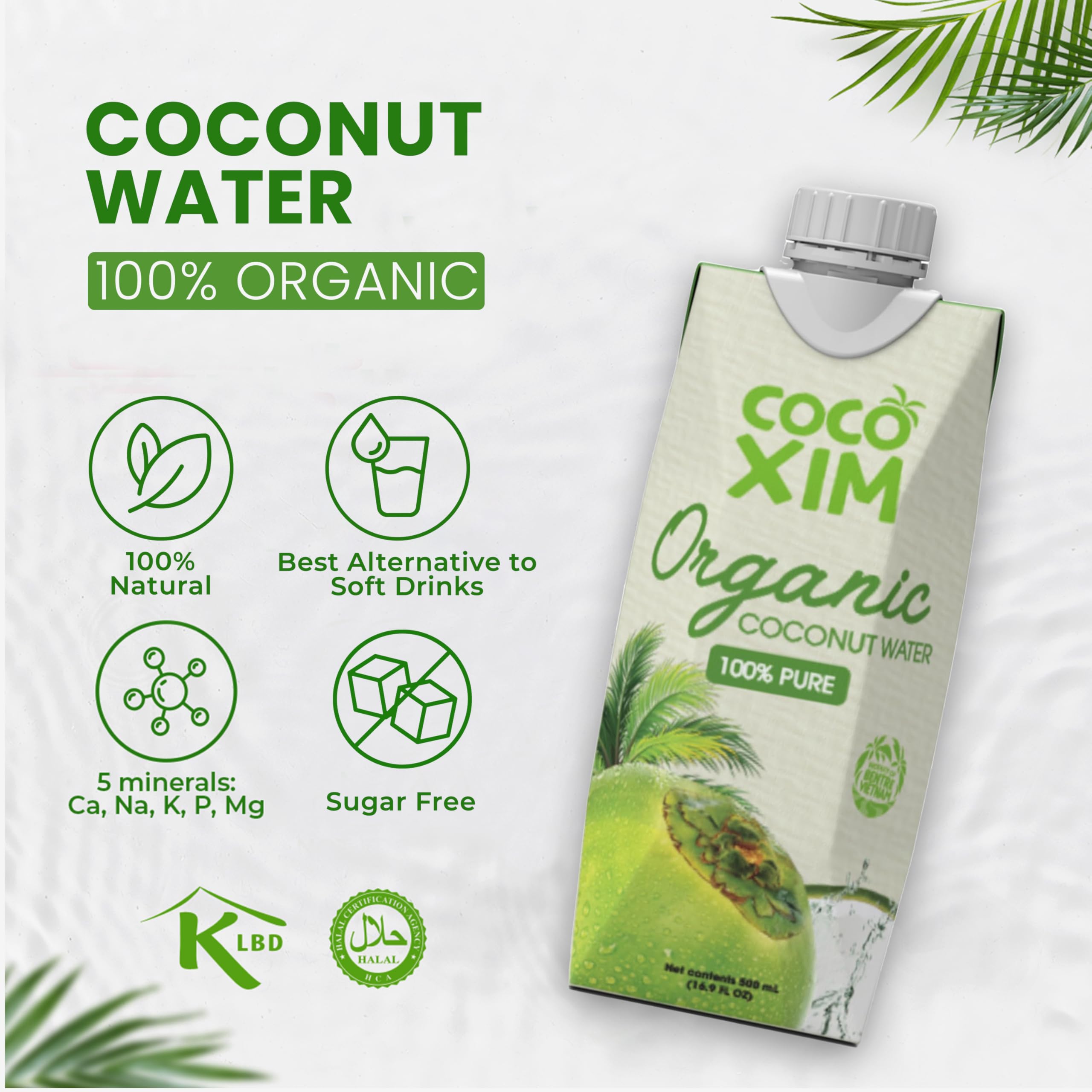 COCOXIM Ready to Drink Organic Coconut Water - 16.9 oz (Pack of 12) | Zero Added Sugar| 100% Natural & Fresh with Electrolytes & Nutrients | Halal & Kosher Certified | Alternative to Soda, Soft Drinks and Sports Drinks