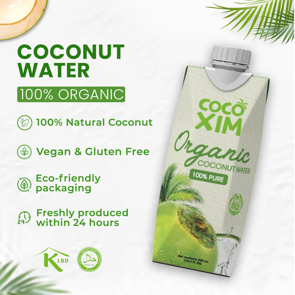 COCOXIM Ready to Drink Organic Coconut Water - 16.9 oz (Pack of 12) | Zero Added Sugar| 100% Natural & Fresh with Electrolytes & Nutrients | Halal & Kosher Certified | Alternative to Soda, Soft Drinks and Sports Drinks