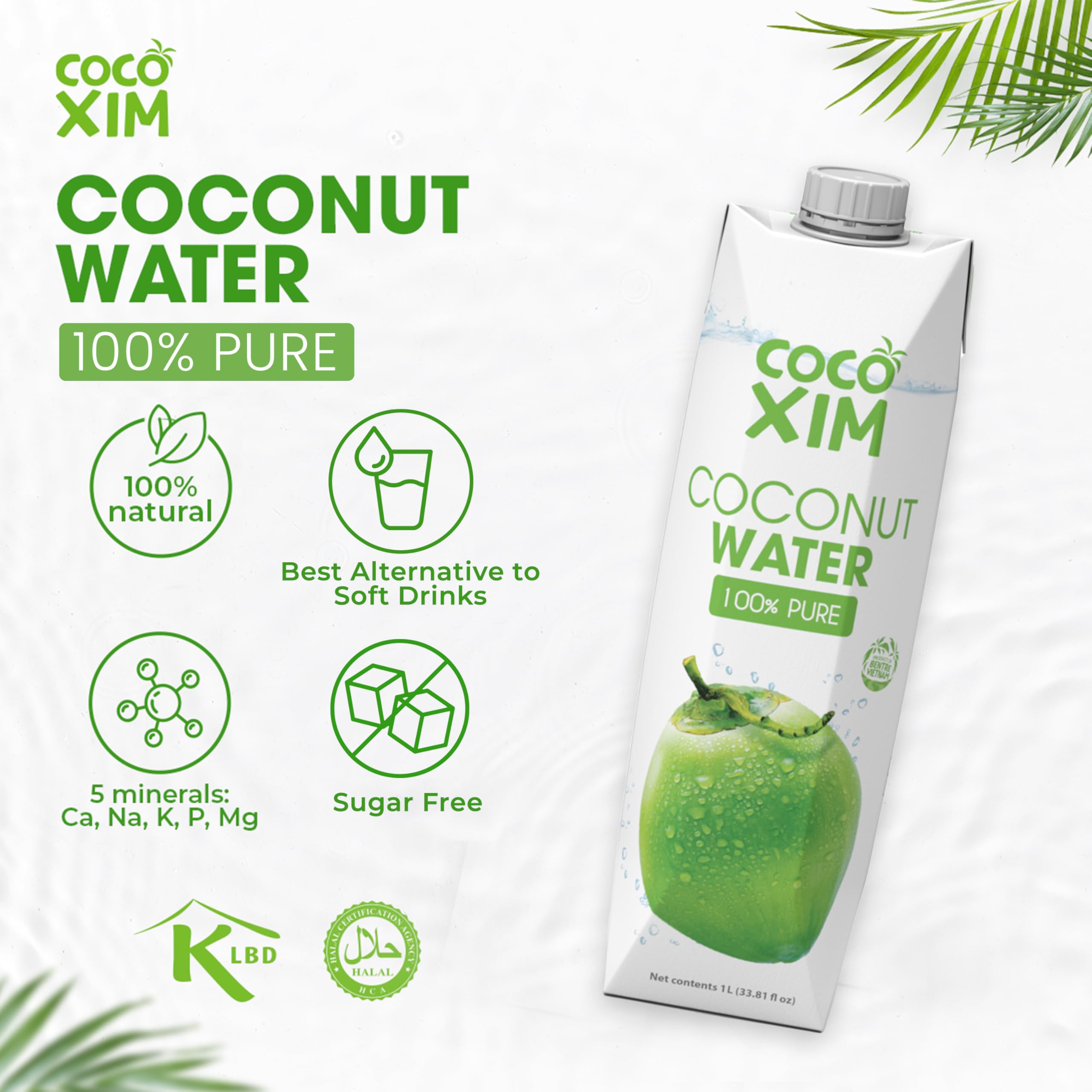 COCOXIM Ready to Drink Pure Coconut Water - 33.80 Oz each - Pack of 12 | Zero Added Sugar |100% Natural & Fresh with Electrolytes & Nutrients | Halal & Kosher Certified | Alternative to Soda, Soft Drinks and Sports Drinks