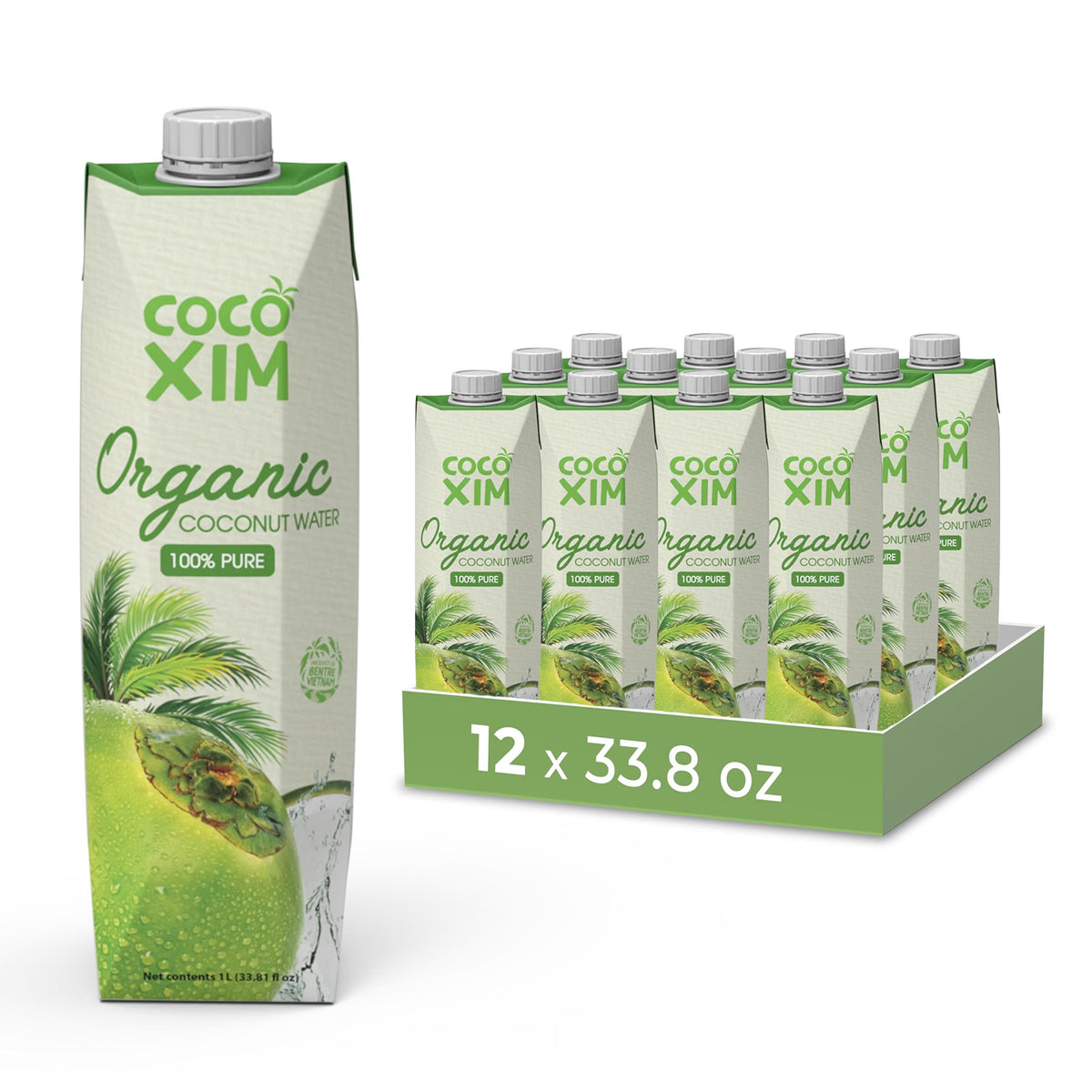 COCOXIM Ready to Drink Organic Coconut Water,33.8 oz, Pack of 12,Zero Sugar