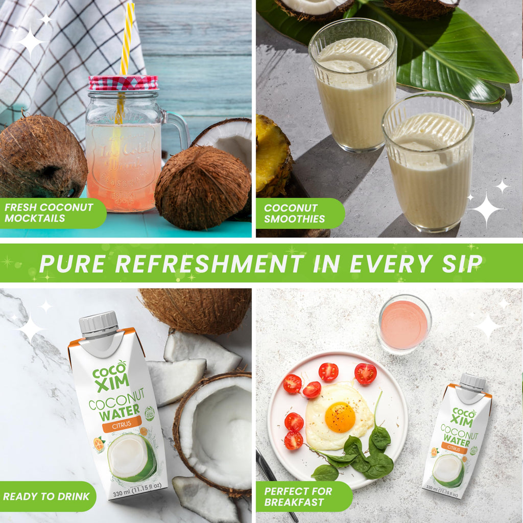 COCOXIM Ready to Drink Coconut Water with Citrus Juice – 11 oz (Pack of 12)|100% Natural & Fresh with Electrolytes & Nutrients | Halal & Kosher Certified | Alternative to Soda, Soft Drinks and Sports Drinks