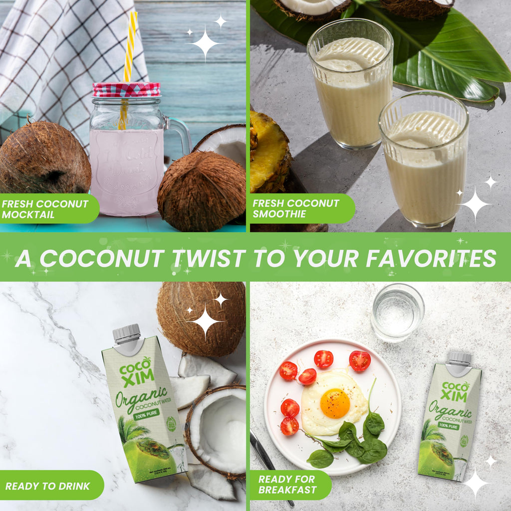 COCOXIM Ready to Drink Organic Coconut Water - 16.9 oz (Pack of 12) | Zero Added Sugar| 100% Natural & Fresh with Electrolytes & Nutrients | Halal & Kosher Certified | Alternative to Soda, Soft Drinks and Sports Drinks