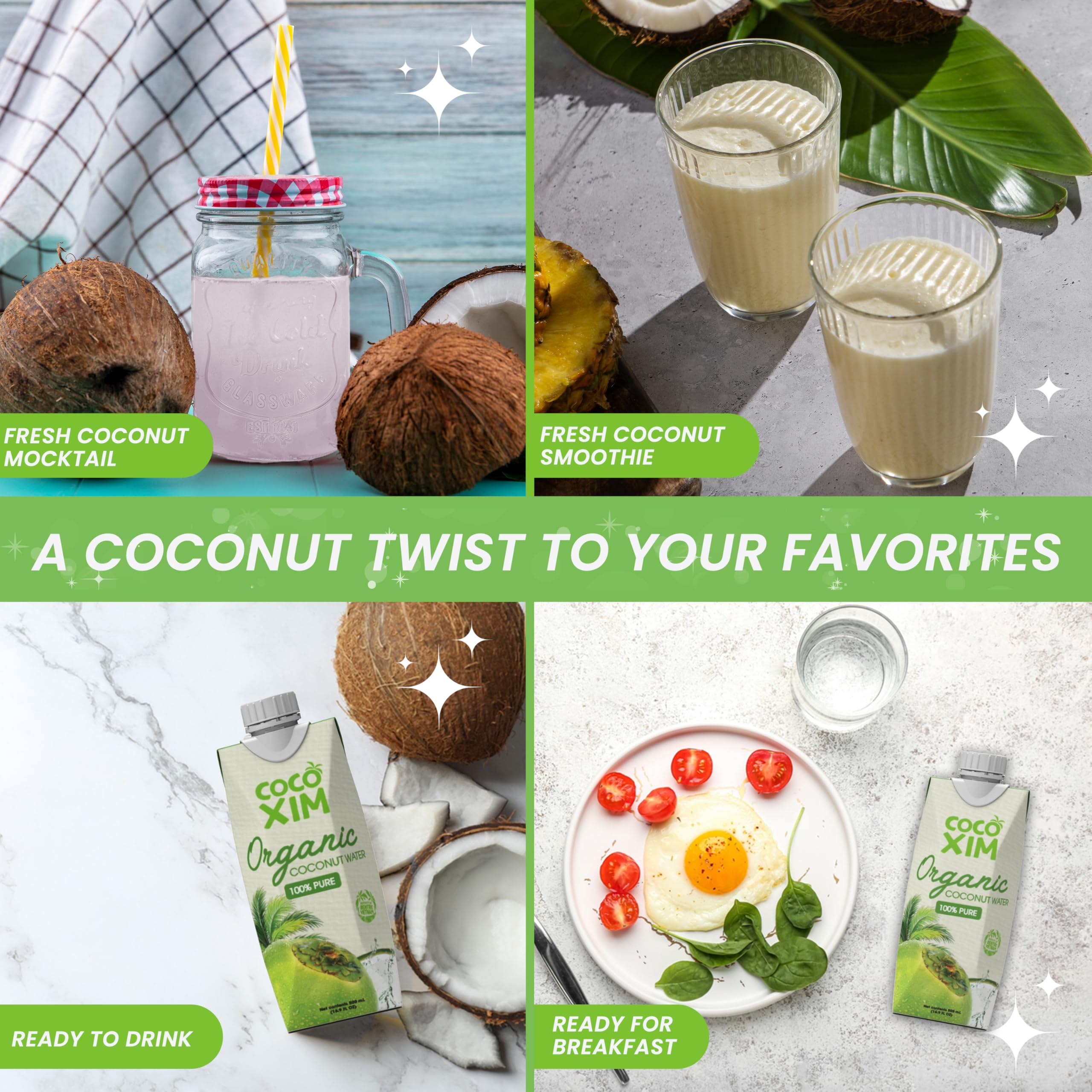 COCOXIM Ready to Drink Organic Coconut Water - 16.9 oz (Pack of 12) | Zero Added Sugar| 100% Natural & Fresh with Electrolytes & Nutrients | Halal & Kosher Certified | Alternative to Soda, Soft Drinks and Sports Drinks