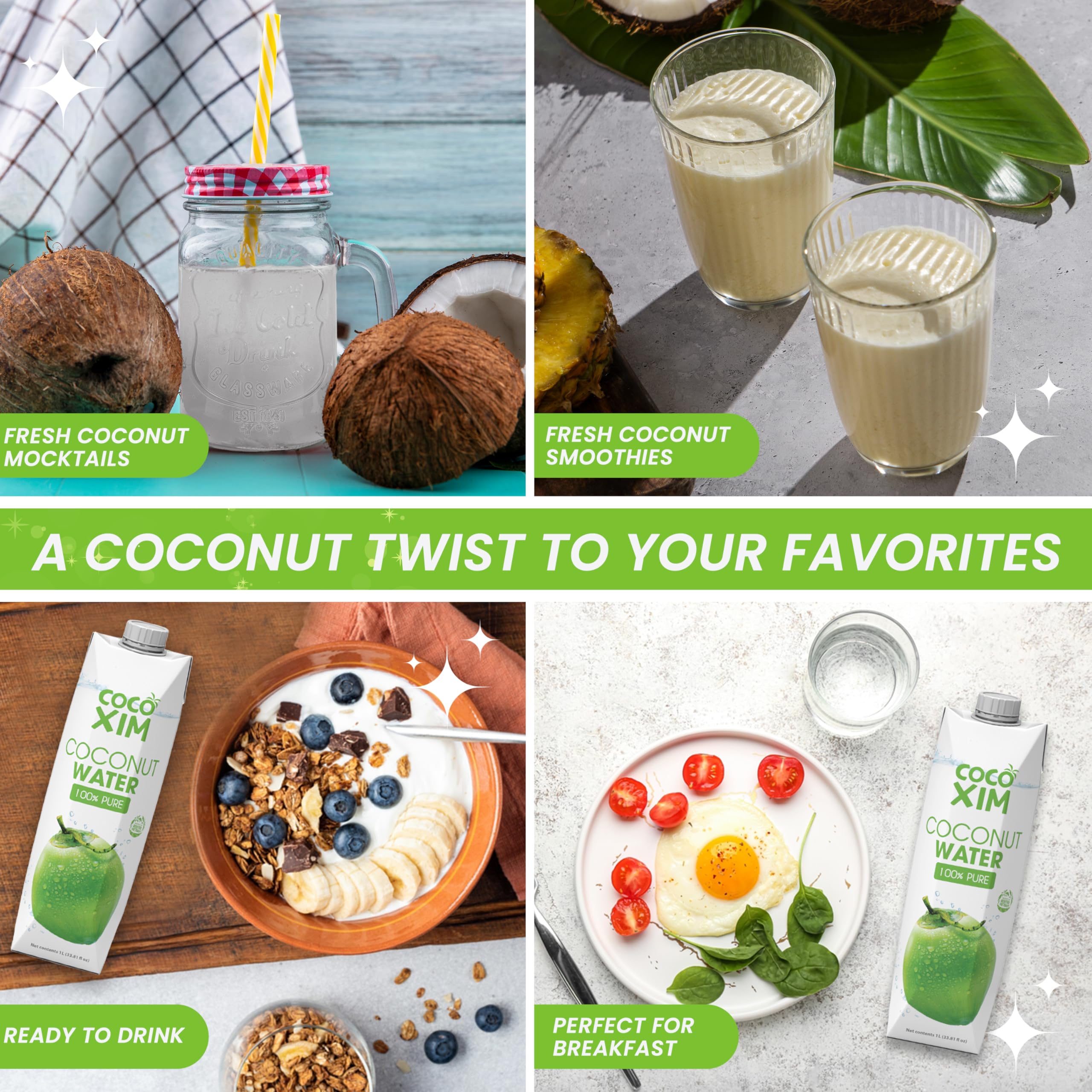 COCOXIM Ready to Drink Pure Coconut Water - 33.80 Oz each - Pack of 12 | Zero Added Sugar |100% Natural & Fresh with Electrolytes & Nutrients | Halal & Kosher Certified | Alternative to Soda, Soft Drinks and Sports Drinks