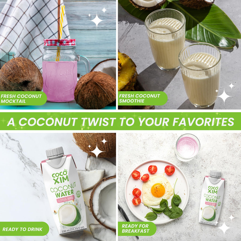 COCOXIM Ready to Drink Coconut Water with Lotus Seed Extract – 11 oz (Pack of 12)|100% Natural & Fresh with Electrolytes & Nutrients|Halal & Kosher Certified|Alternative to Soda,Soft and Sports Drinks