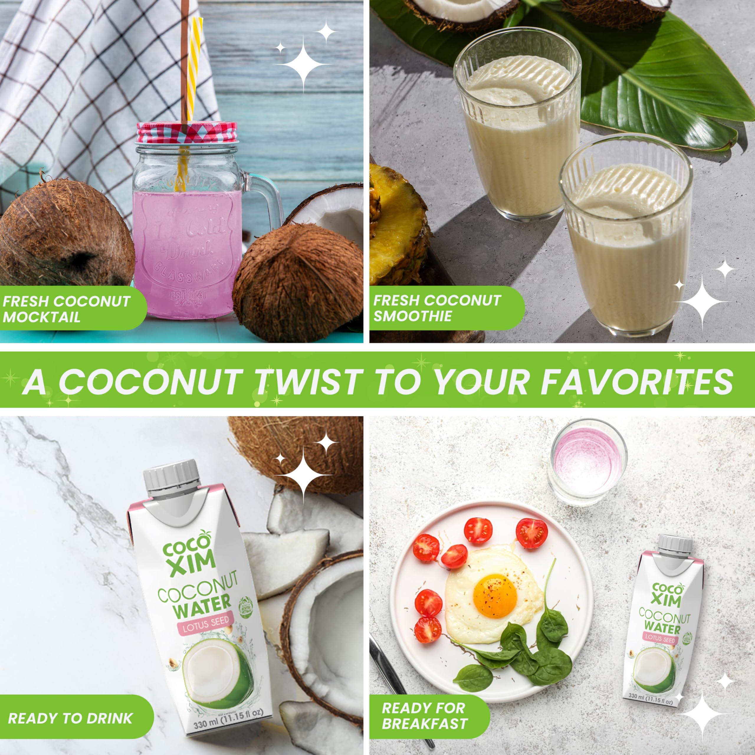 COCOXIM Ready to Drink Coconut Water with Lotus Seed Extract – 11 oz (Pack of 12)|100% Natural & Fresh with Electrolytes & Nutrients|Halal & Kosher Certified|Alternative to Soda,Soft and Sports Drinks